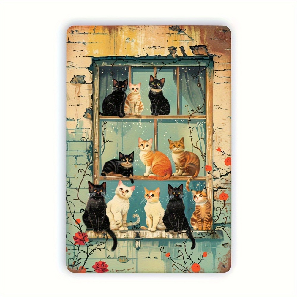 Brass Weight Plate - Vintage Cats Window Metal Sign Iron