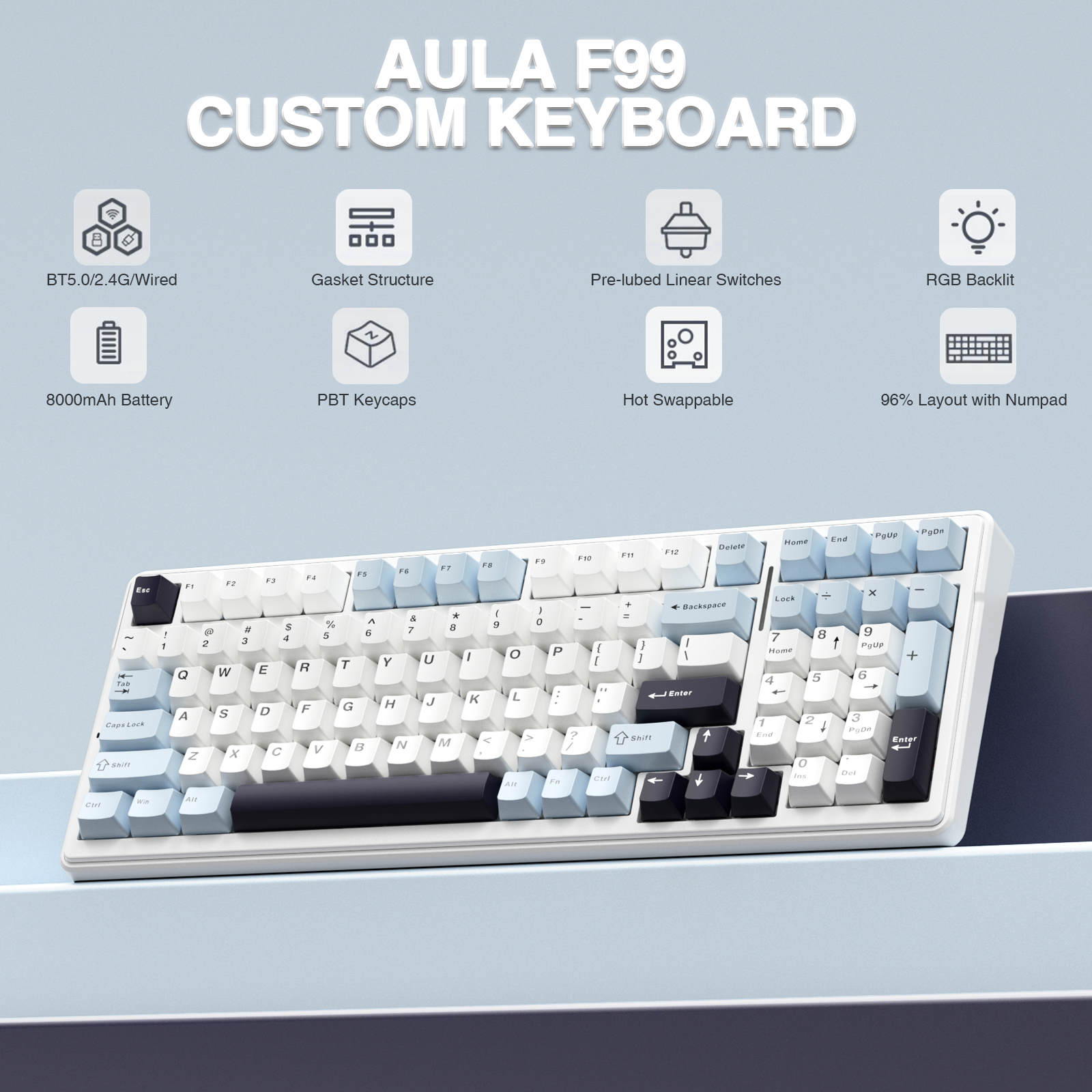 Gaming Keyboard Brand - AULA F99 Machanical Keyboard Bluetooth 5.0/2.4G