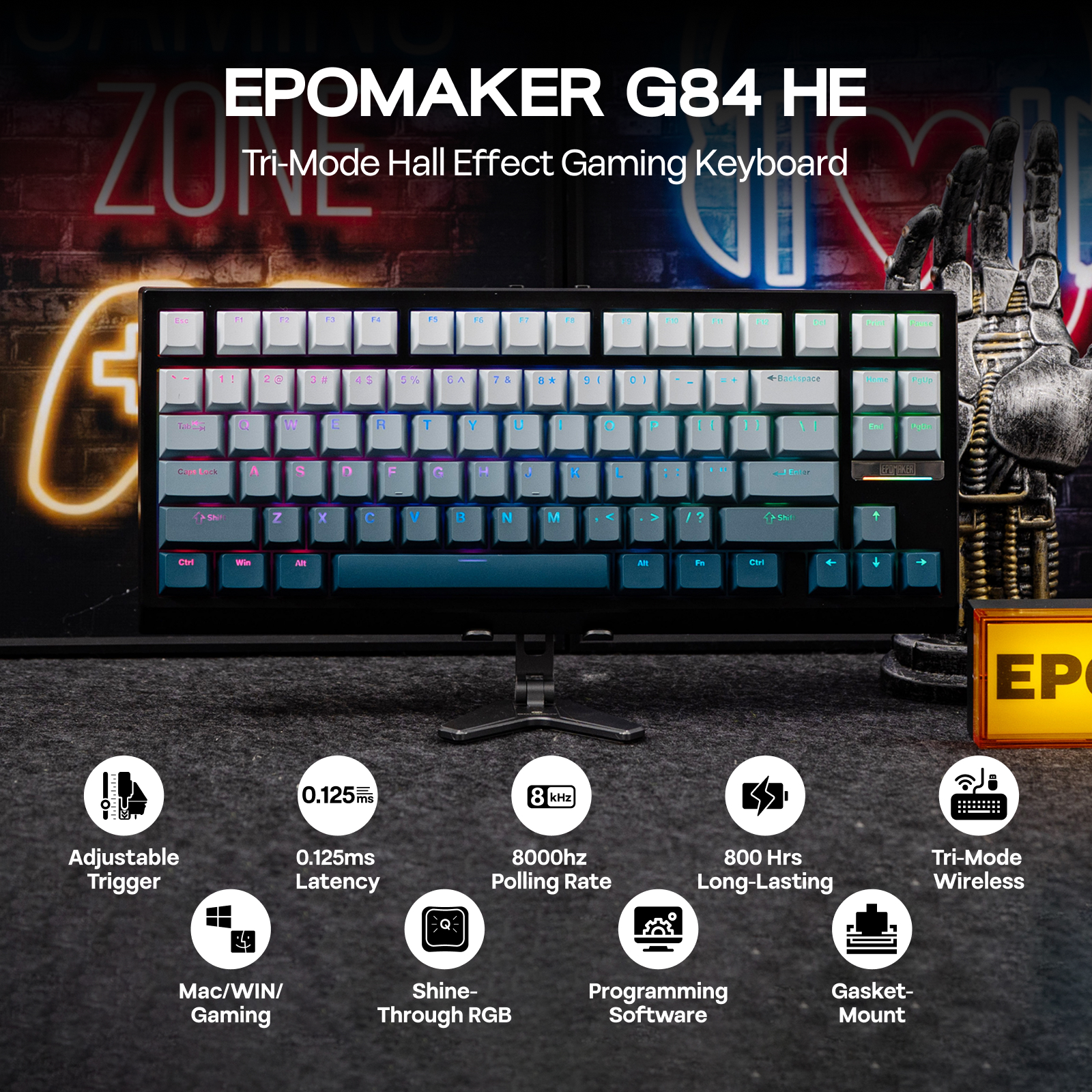 EPOMAKER G84 HE 75% ANSI US La - Gaming Keyboard Hall Effect recension och pris
