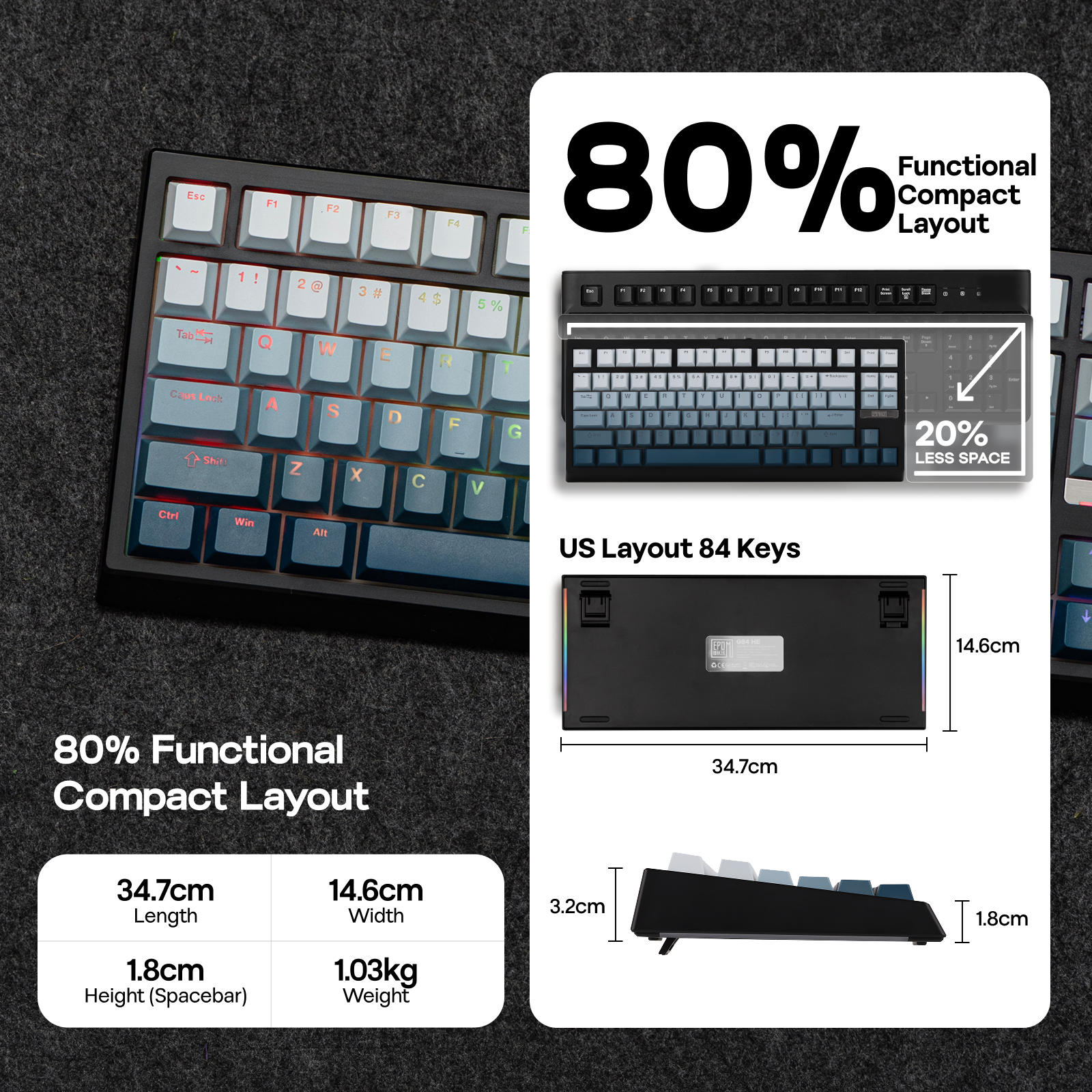 EPOMAKER G84 HE 75% ANSI US La - Gaming Keyboard Hall Effect recension och pris