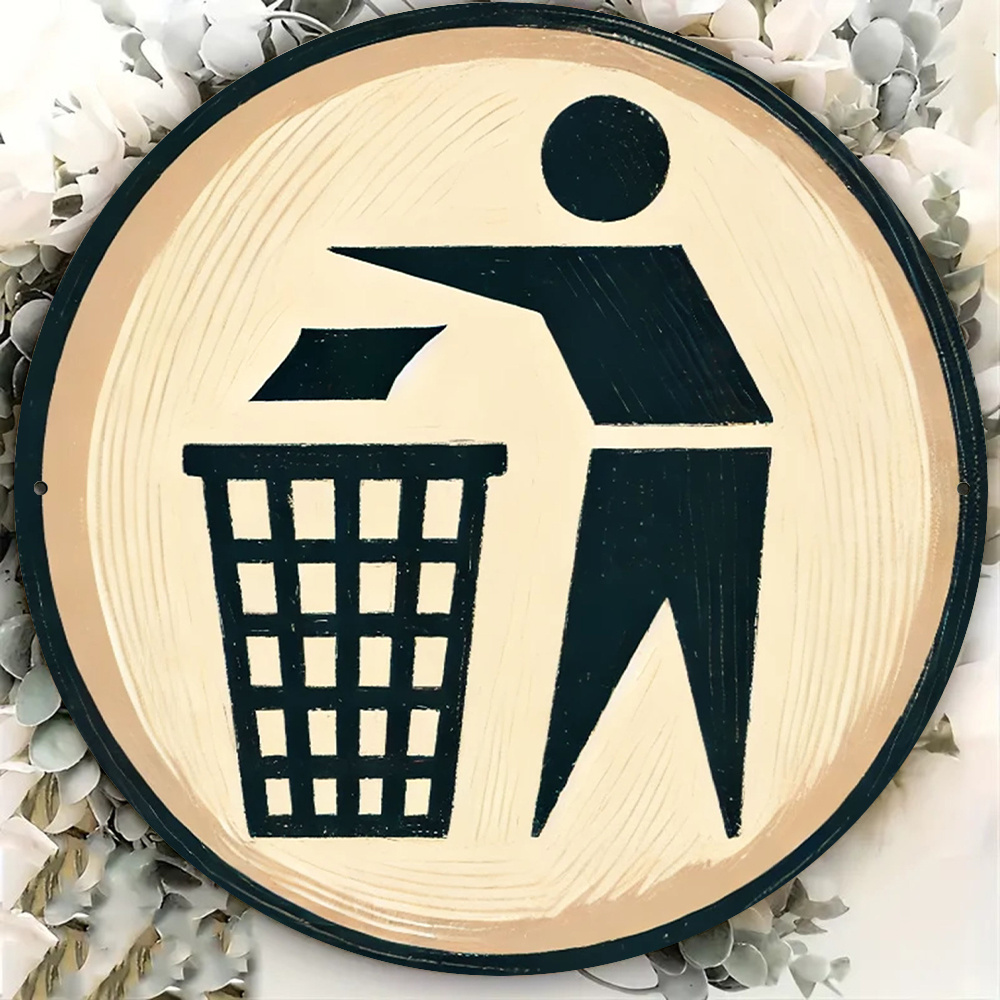 Round metal sign with trash so - Brass Weight Plate recension och pris