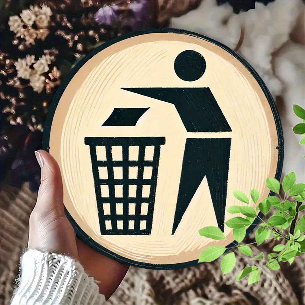 Round metal sign with trash so - Brass Weight Plate recension och pris
