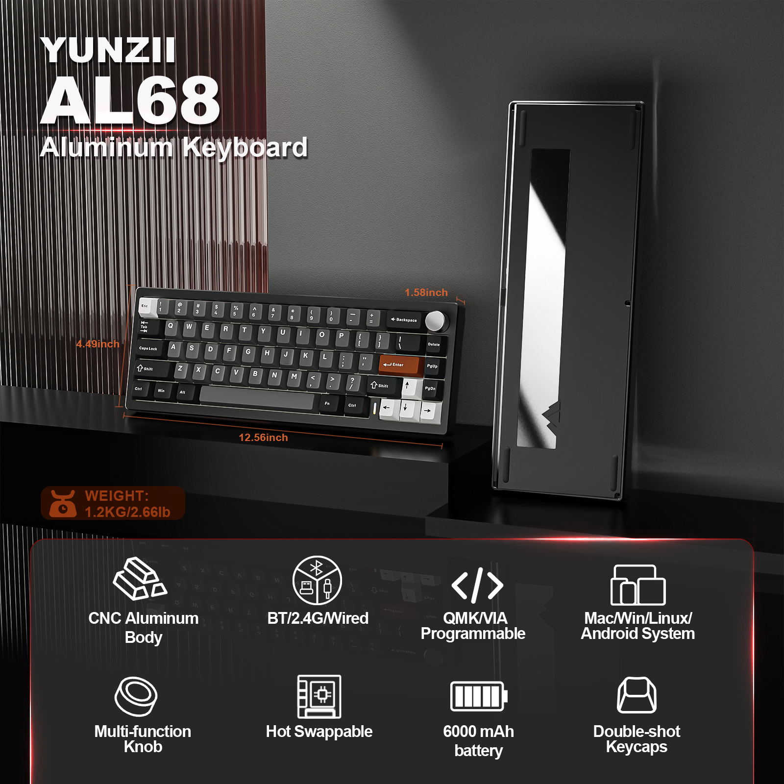 YUNZII AL68 Black QMK/VIA Mech - Gaming Keyboard Brand recension och pris