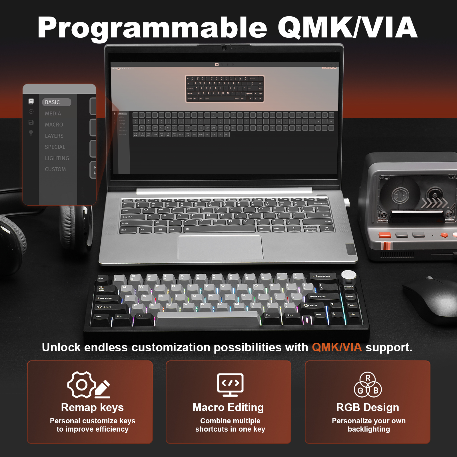 YUNZII AL68 Black QMK/VIA Mech - Gaming Keyboard Brand recension och pris