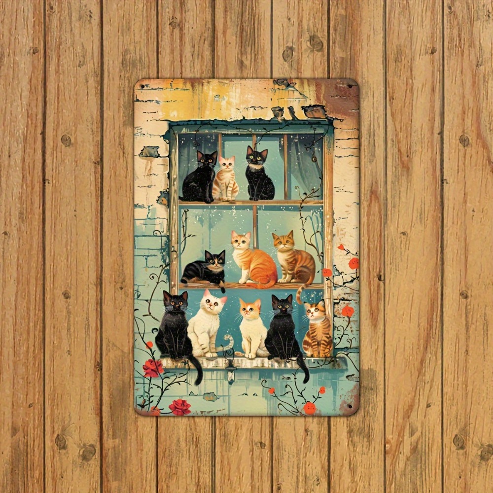 Vintage Cats Window Metal Sign - Brass Weight Plate recension och pris